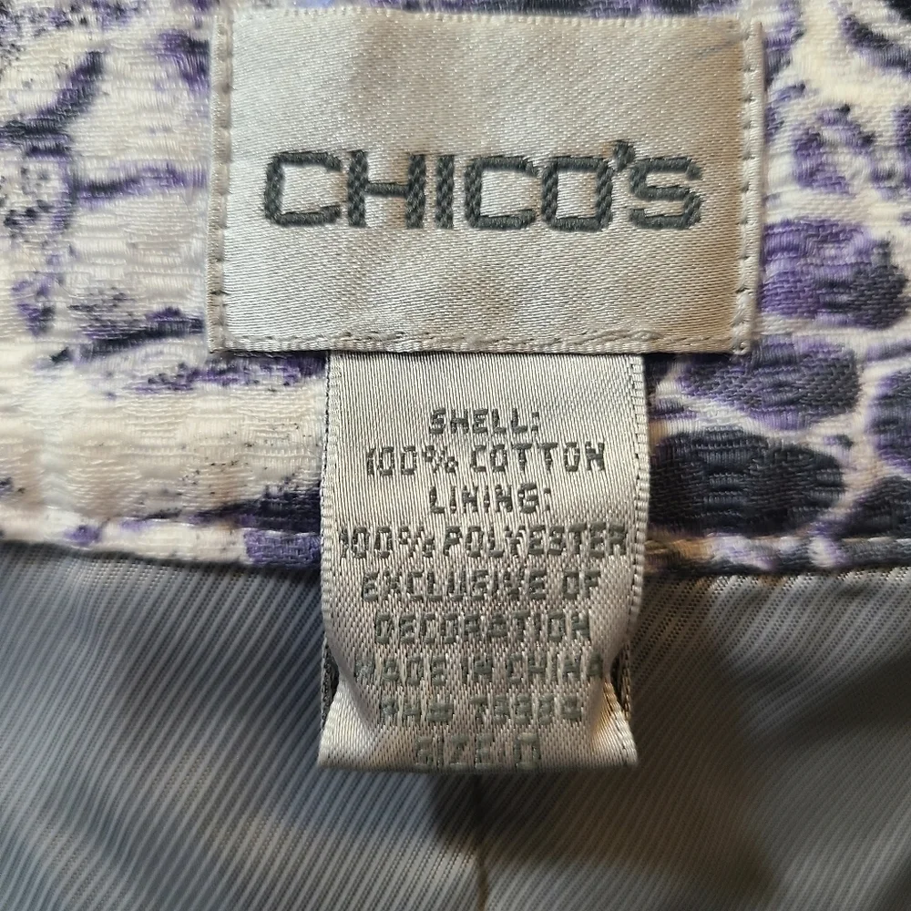 Chicos Jacket 0 Small Purple Gray Blazer Gem Embellished Snake Print Lined Women